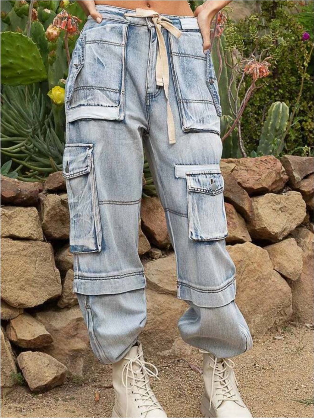 POL Cargo Pocket Drawstring Waist Denim Joggers S NWOT
